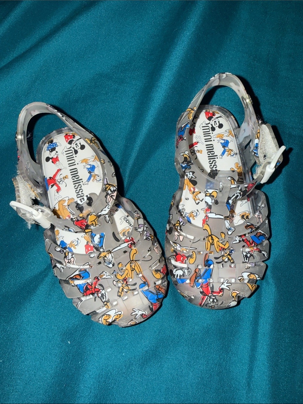 Mini Melissa Clear Jelly Sandals with Colorful Disney Character Print